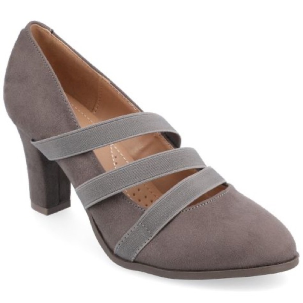 JOURNEE COLLECTION WOMEN'S LOREN STACKED HEEL PUMPS Gray SIZE 8 1/2